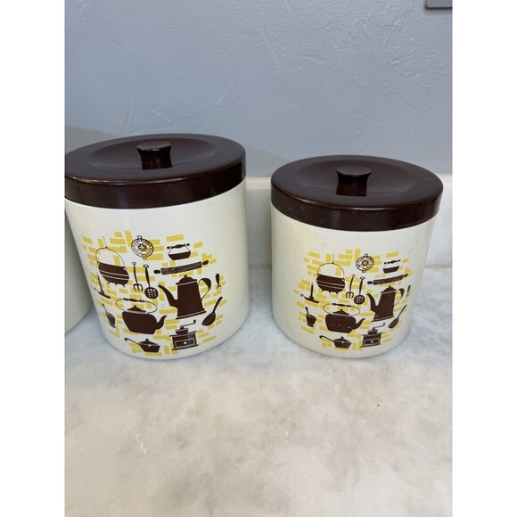 Vintage Set of 3 Nesting MCM Rare White Colonial Canisters - Picture 8 of 16